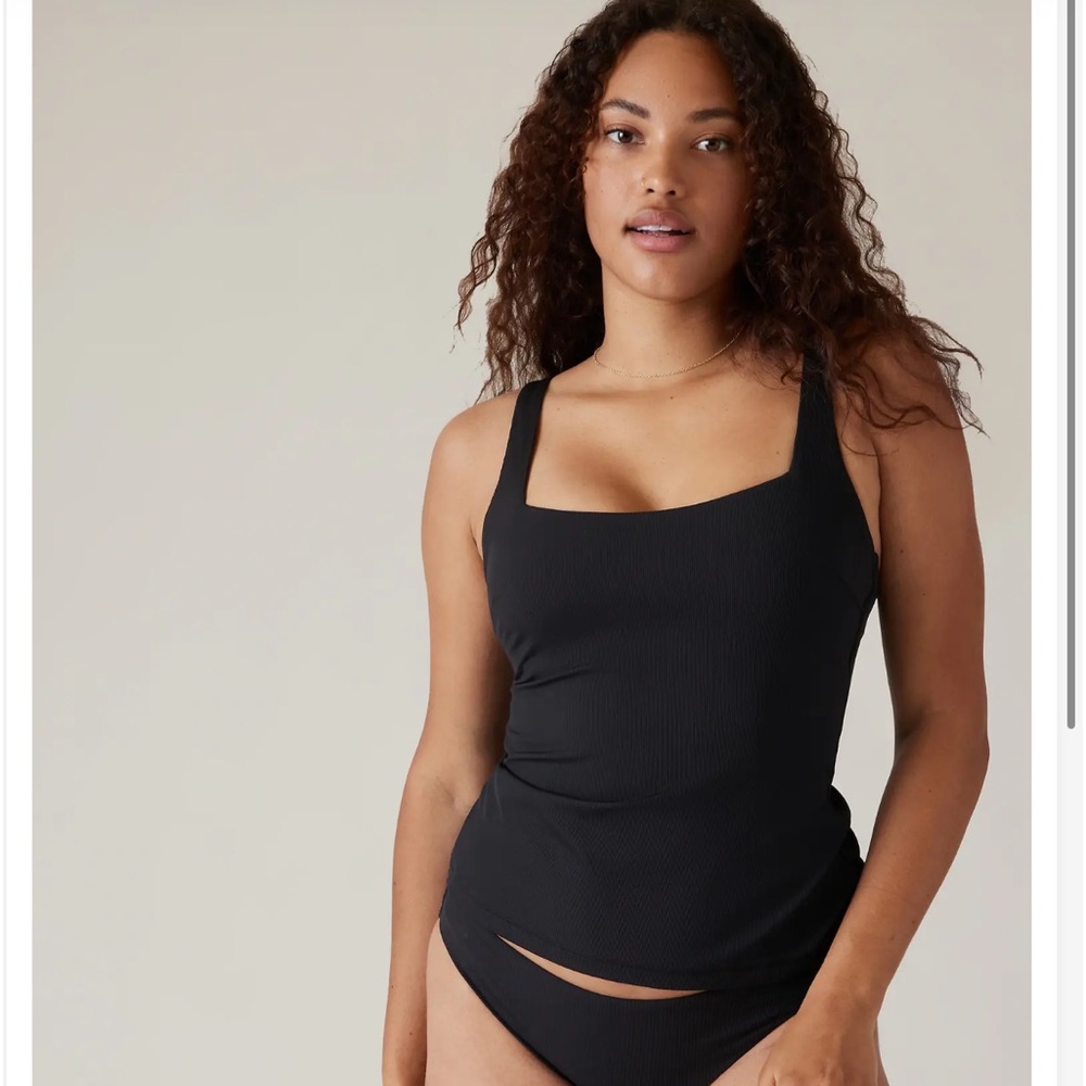 Athleta Rib SQUARE NECK BRA CUP TANKINI // Black Rib #613865